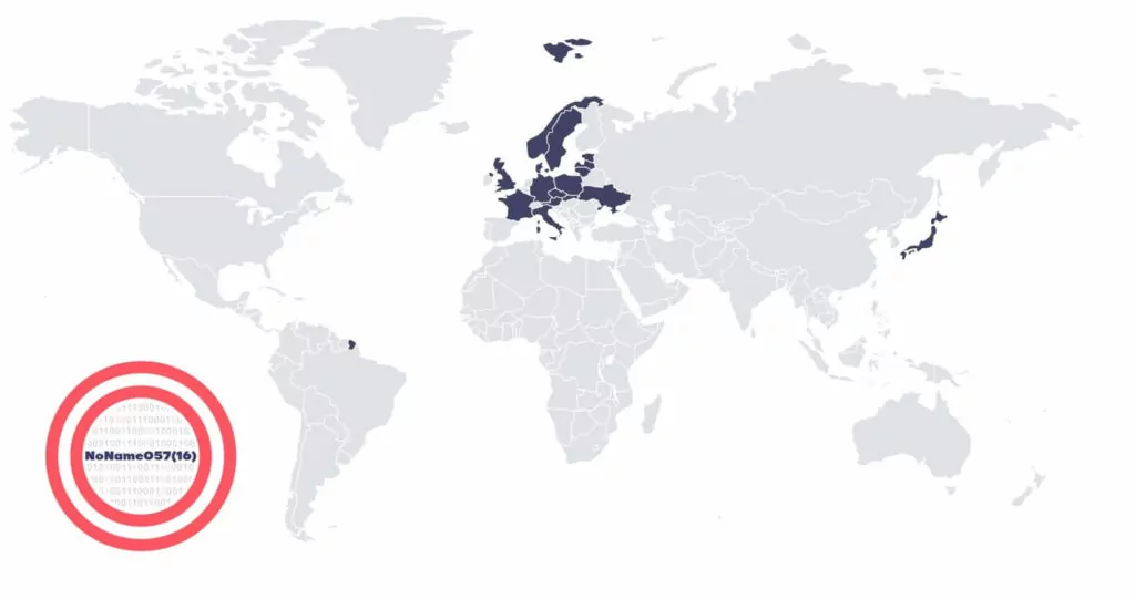 Countries affected by NoName057(16) (Source: SOCRadar)