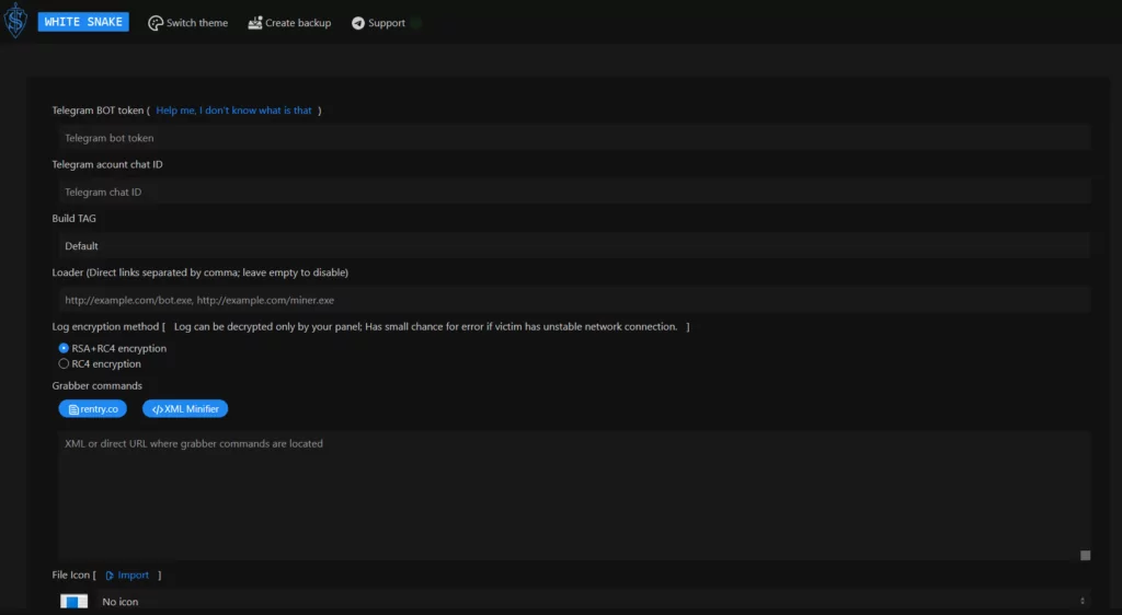 Builder for the WhiteSnake malware (Source: JFrog)