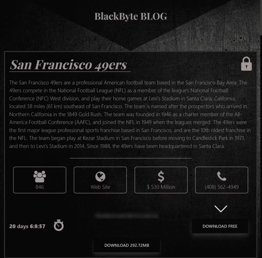 San Francisco 49ers leak post by BlackByte