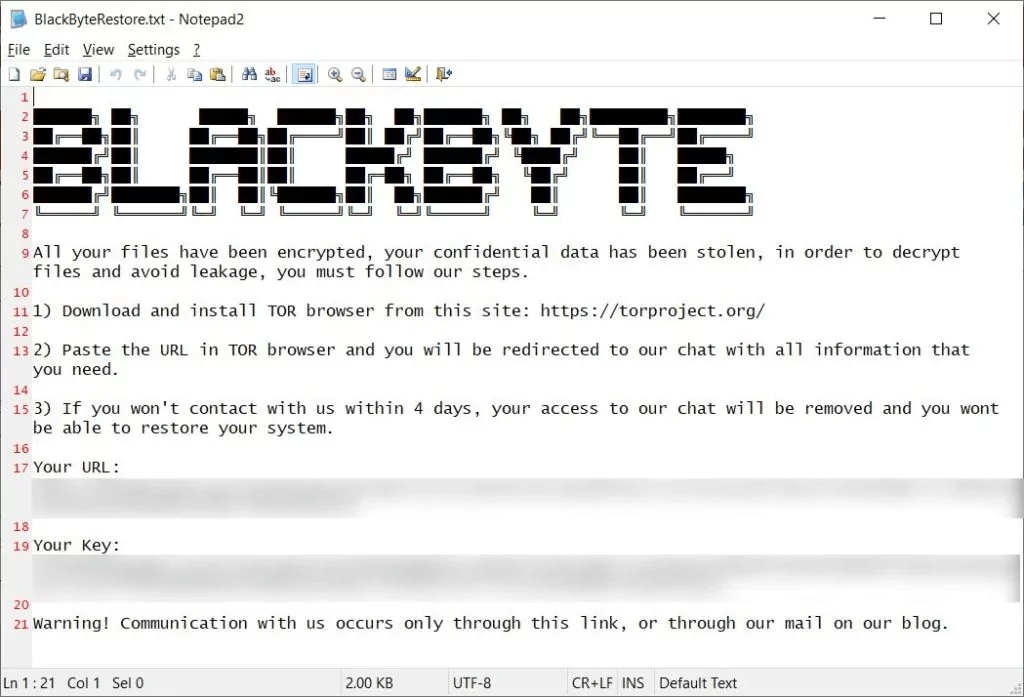 BlackByte ransom note
