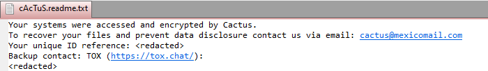 The ransom note of Cactus (Source: Kroll)