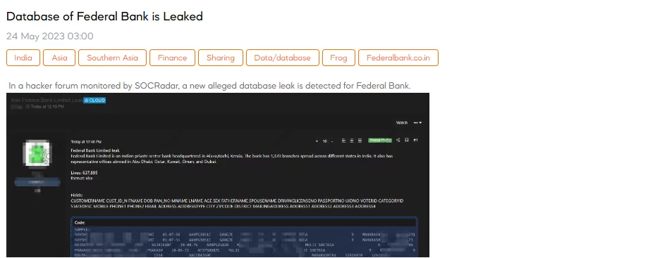 federal bank database