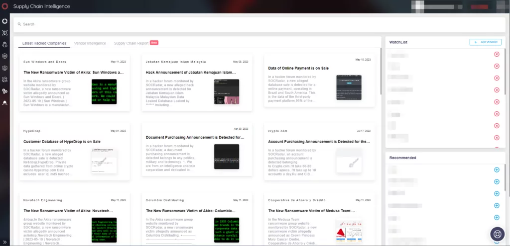 SOCRadar Supply Chain Intelligence - Latest Hacked Companies