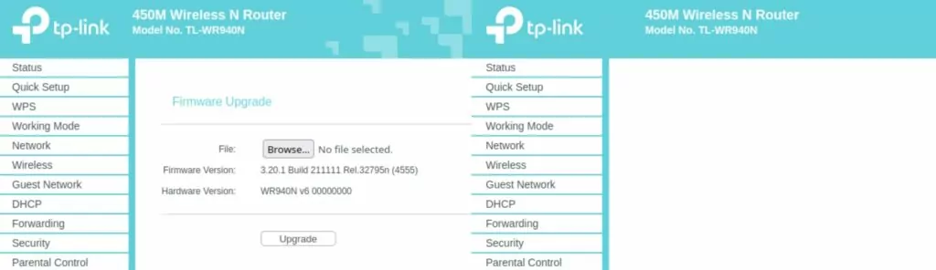 TP-Link management interface.
