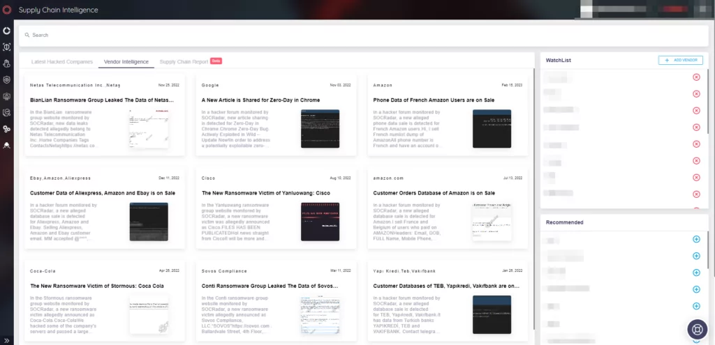 SOCRadar Supply Chain Intelligence - Vendor Intelligence