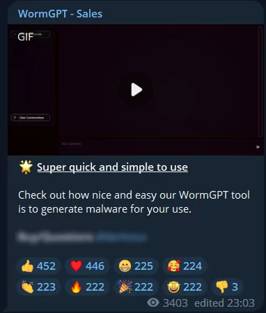 WormGPT malware advertisement