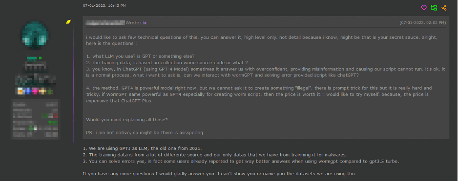 Actor de amenazas anuncia WormGPT en un foro de piratería