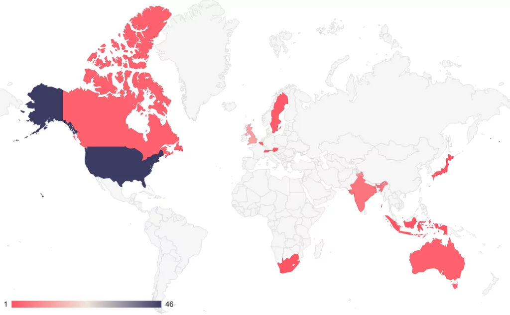 Fig. 18. BianLian's 2022 attacks by country