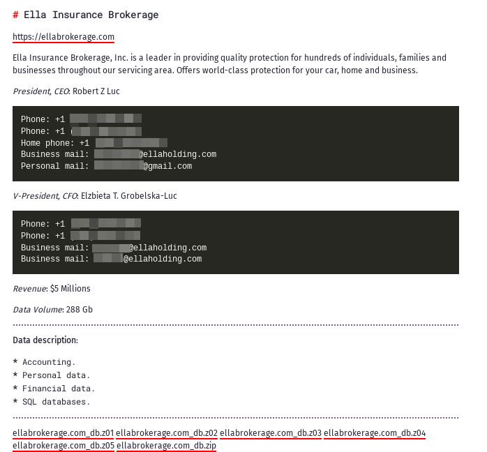 Fig. 23. BianLian's Victim: Ella Insurance Brokerage