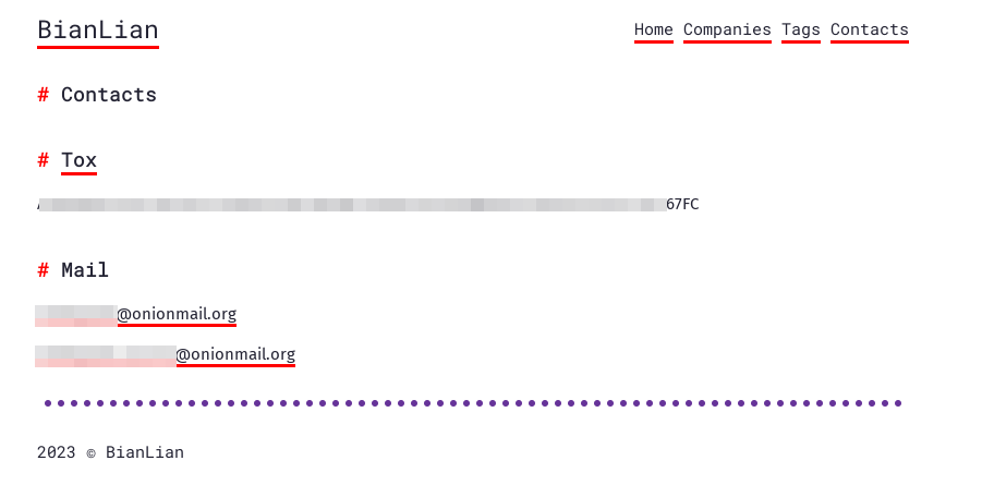 Fig. 4. Contact page of BianLian