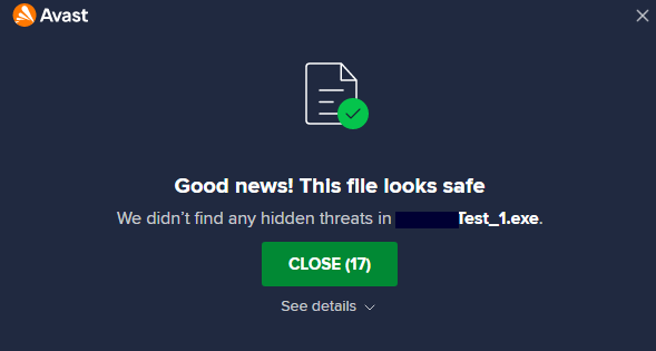 Avast scan results, FUD