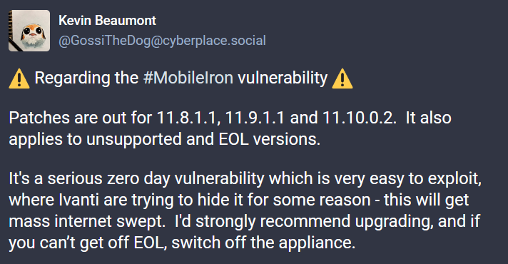 About the Ivanti EPMM (MobileIron) vulnerability 