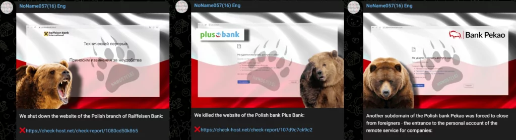 Some of the NoName057(16) 's claim posts about Polish financial organizations
