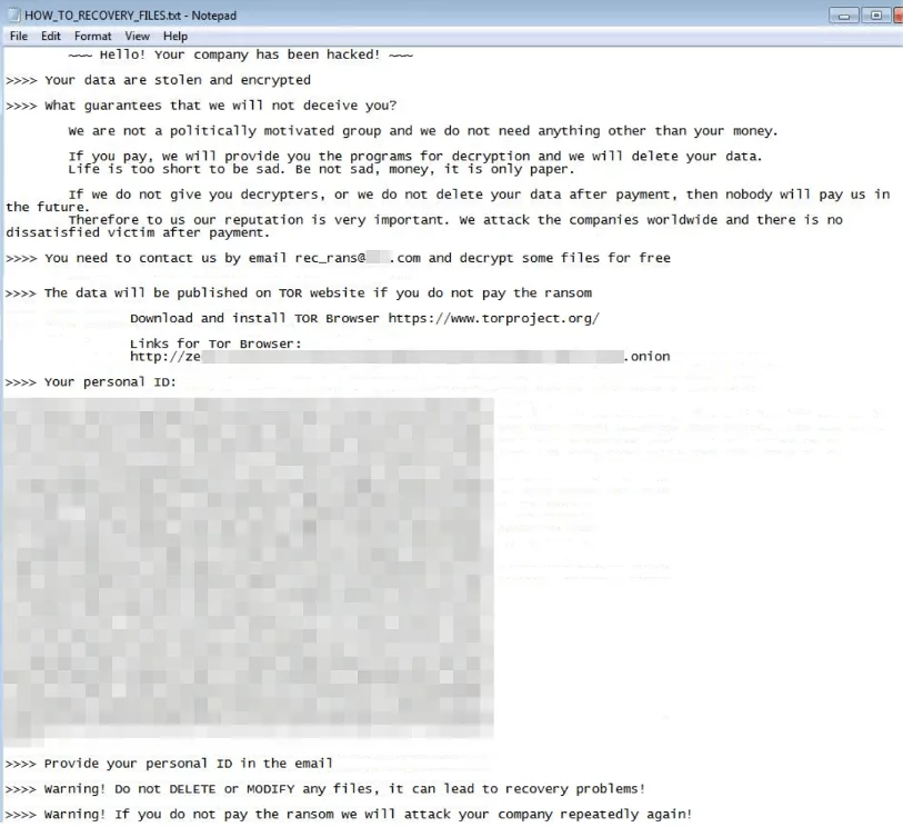 Ransom note of Rancoz ransomware