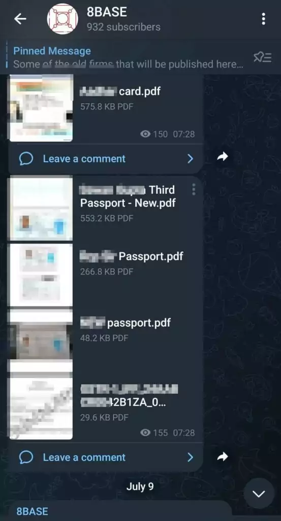 A Screenshot of 8Base Ransomware’s Telegram Channel
