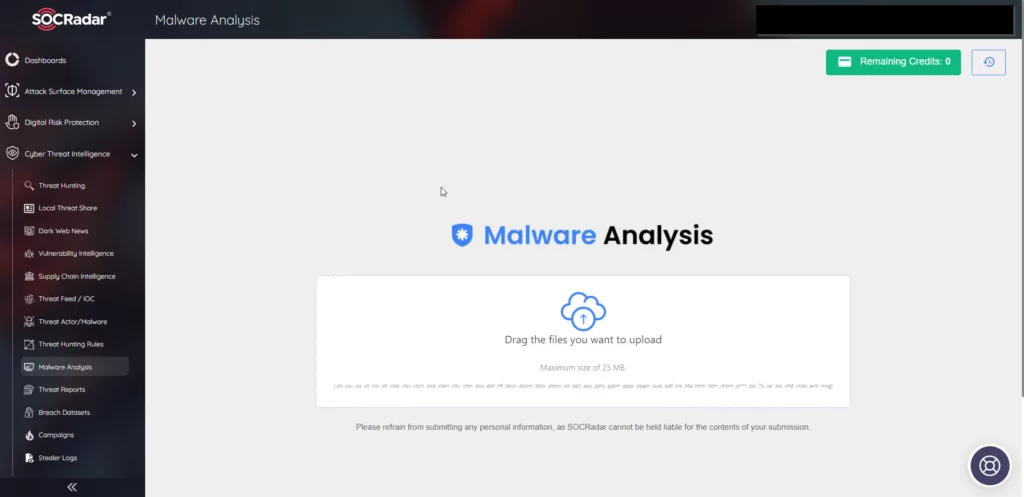 SOCRadar Malware Analysis module
