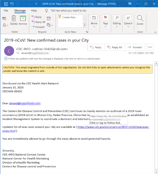 COVID-19-related phishing attempt 
