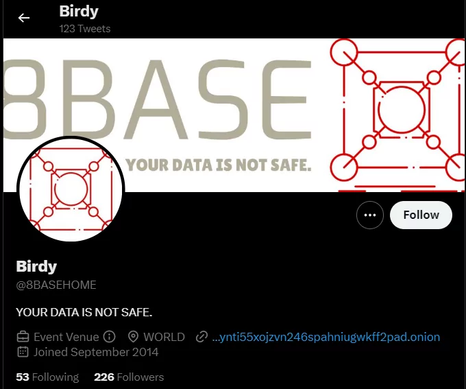 Twitter Page of 8Base Ransomware