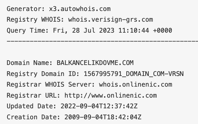 Whois search result of the website, search-ms
