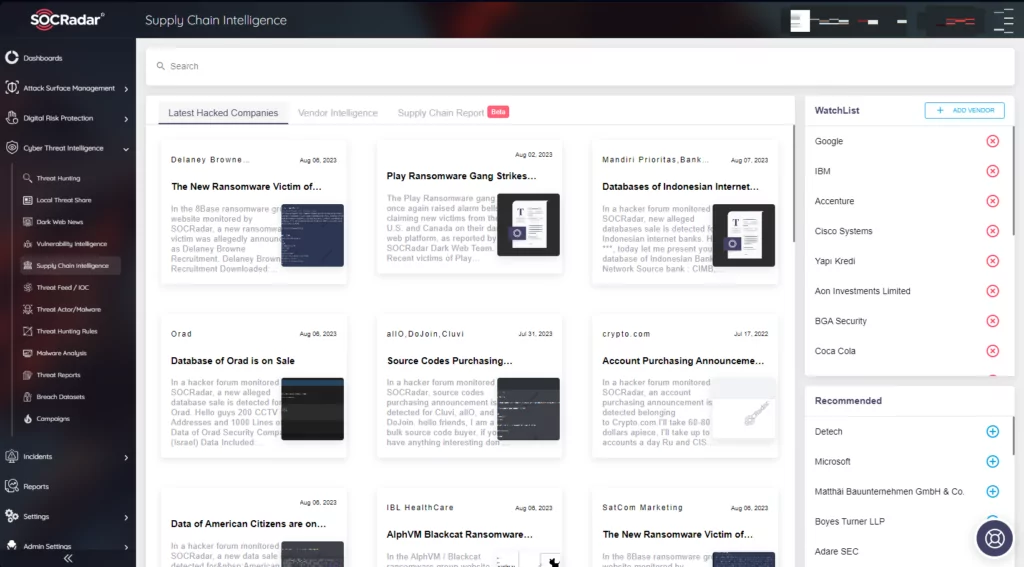 Figure 2: SOCRadar Supply Chain Intelligence