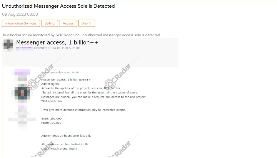 Unauthorized Messenger Access Sale 