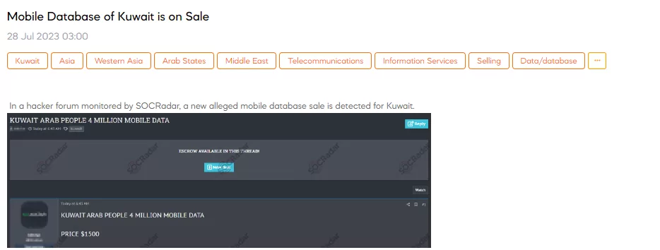 Mobile Database of Kuwait is on Sale