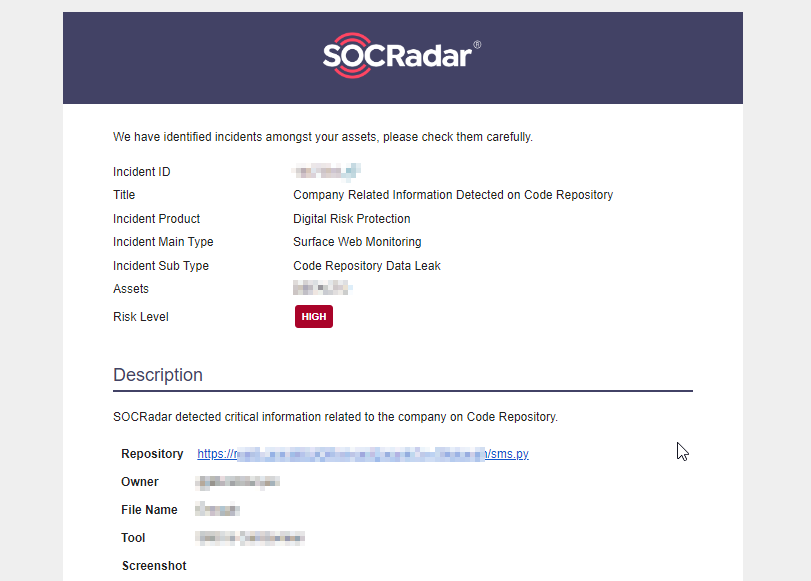 Alarm from SOCRadar: Company Related Information Detected on Code Repository