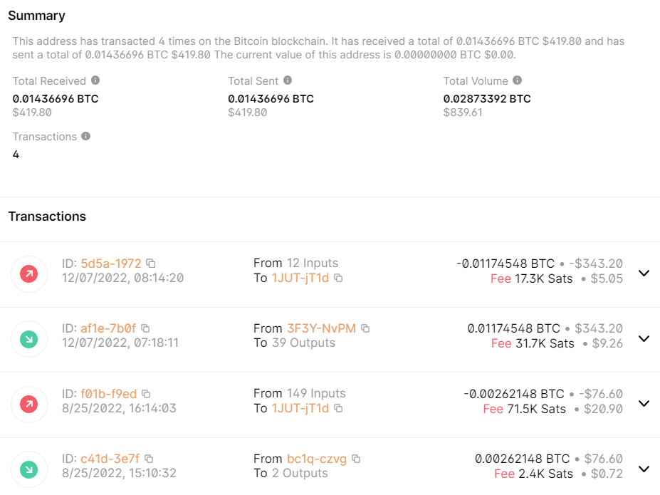 Fig.12. Bitcoin Wallet written in ransom note (Source: Blockchain.com)