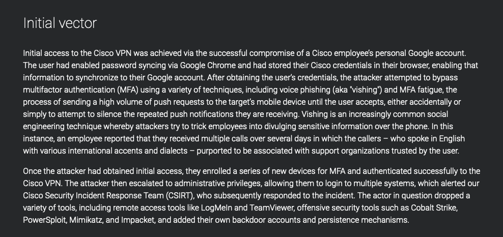 Initial vector of the compromise announced by Cisco