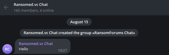 Figure. 1. First Message of Ransomed.vc Chat room