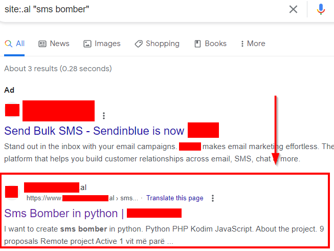 SMS Bomber related search results found using Google dorks