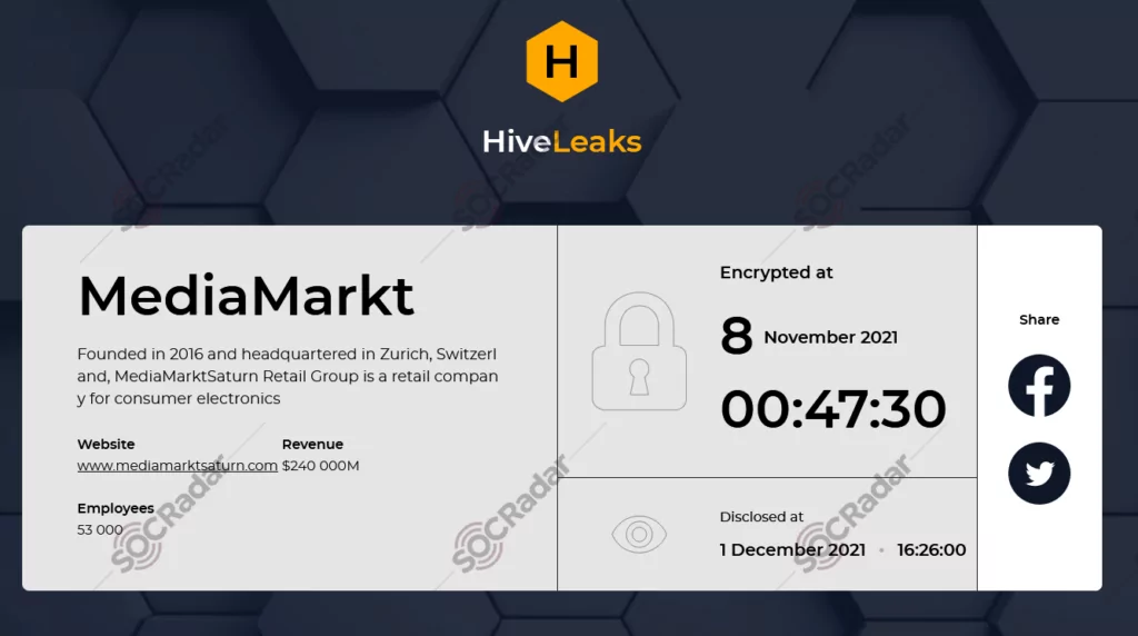HiveLeaks Ransomware Announcement