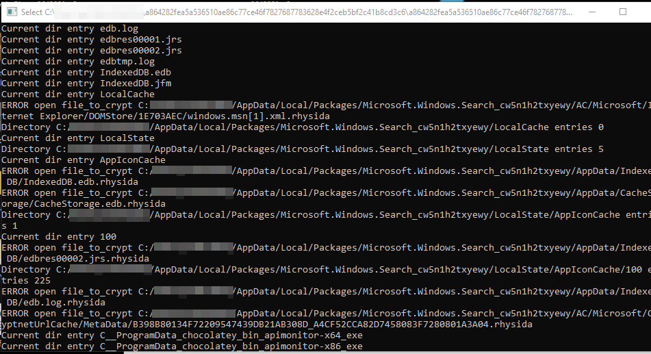 Fig. 3. Script outputs that appear on cmd[.]exe when Rhysida runs