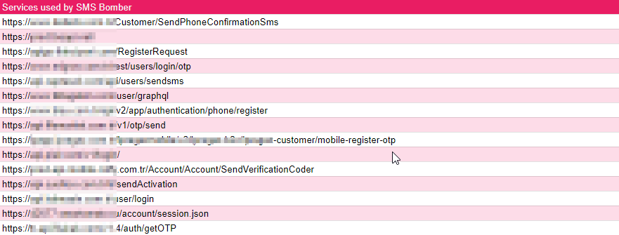 Services used by SMS Bomber