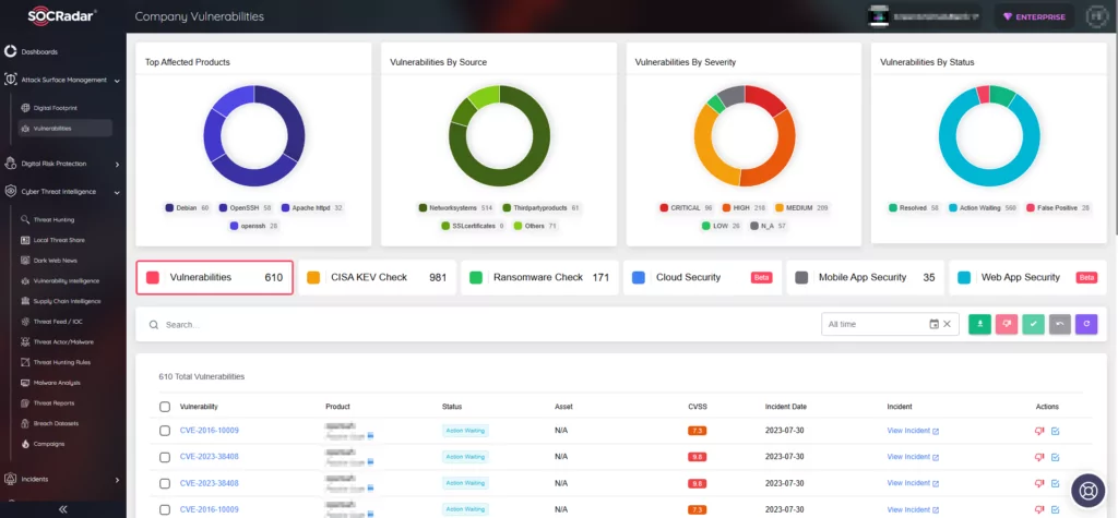 SOCRadar Company Vulnerabilities under Attack Surface Management (ASM), codesys