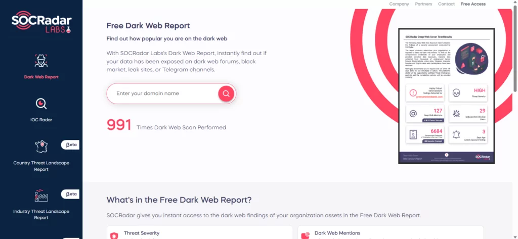 Get your free Dark Web Report on SOCRadar Labs.