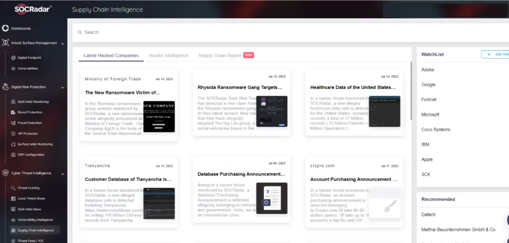 SOCRadar Supply Chain Intelligence Module