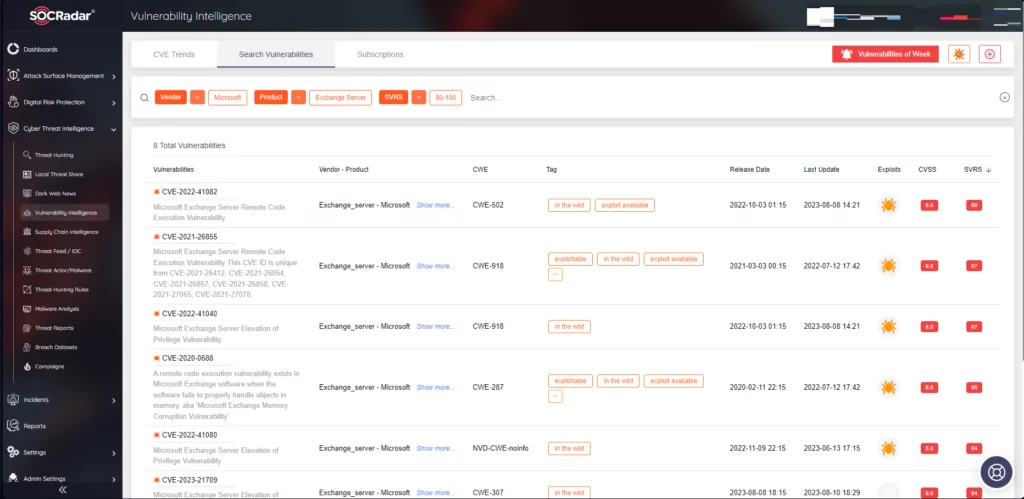 Figure 4: SOCRadar Vulnerability Intelligence Search Vulnerability page