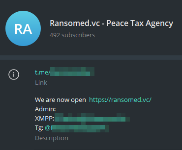 Figure 9. Telegram channel information of Ransomed.vc
