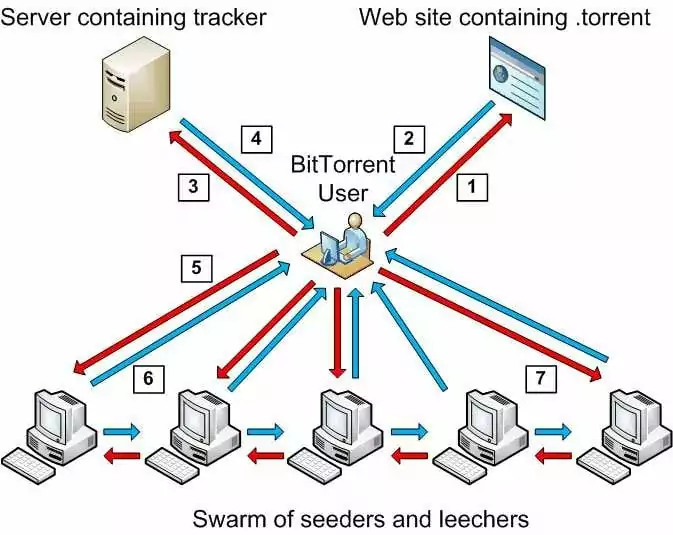 Figure 1. How BitTorrent works. (An FPGA-based system for tracking digital information transmitted via Peer-to-Peer protocols.), torrent