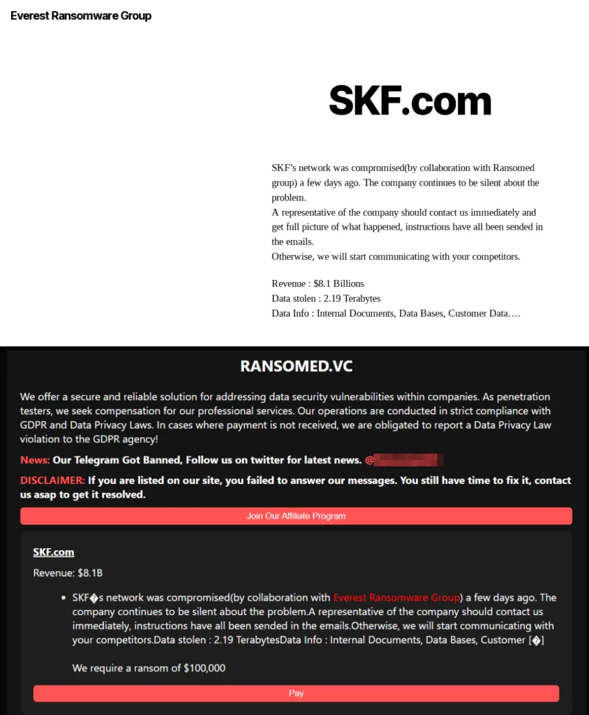 Fig. 19. Everest and Ransomed’s claim posts about SKF.com