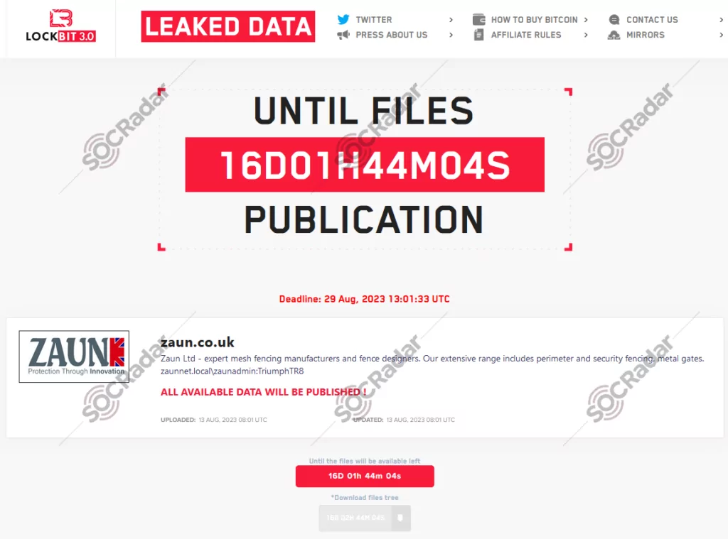 Figure 1. Victim Announcement on LockBit’s leak site., data