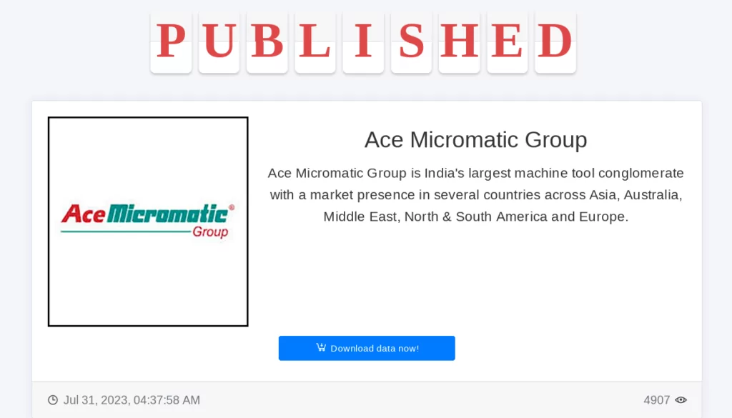 Fig. 12. Information page of Ace Micromatic Group, one of Medusa Ransomware’s victim, in Medusa Blog