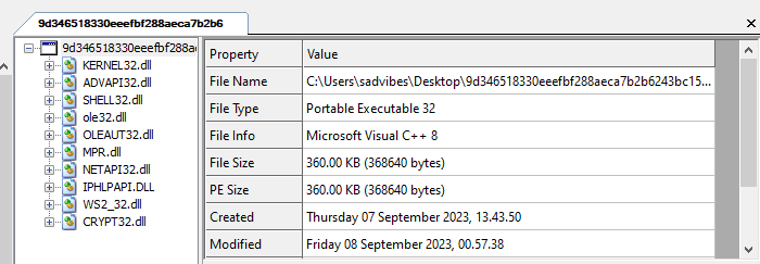 Fig. 6. CFF Explorer (PE Editor) output of Sample B