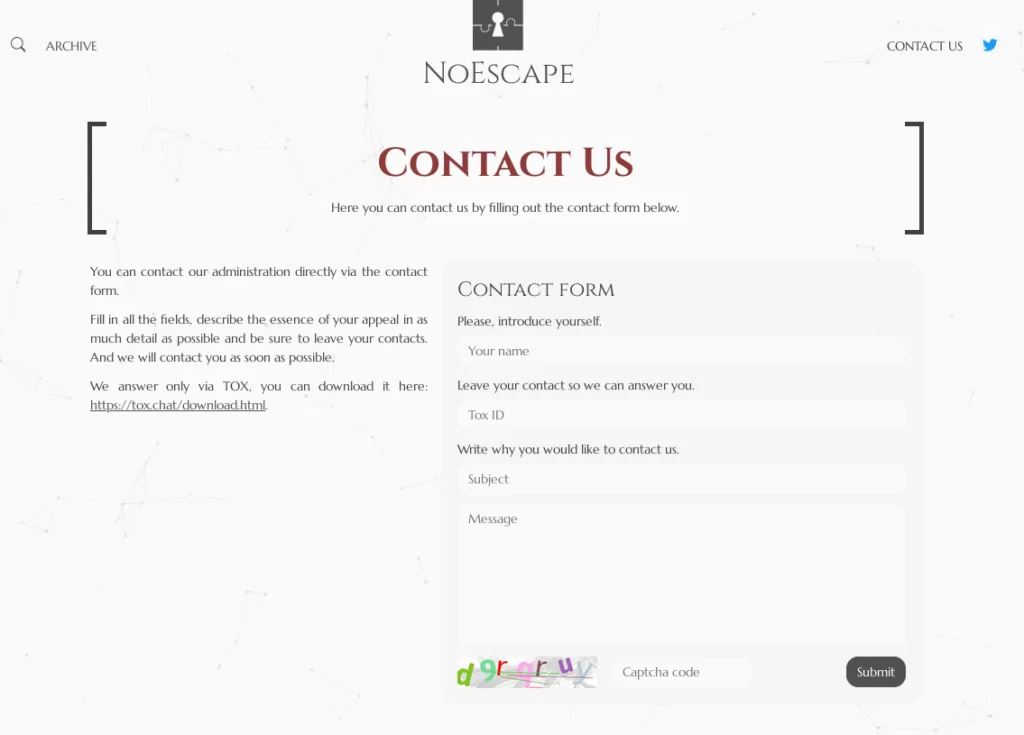 Fig. 13. Contact Us Section of NoEscape Ransomware TOR site