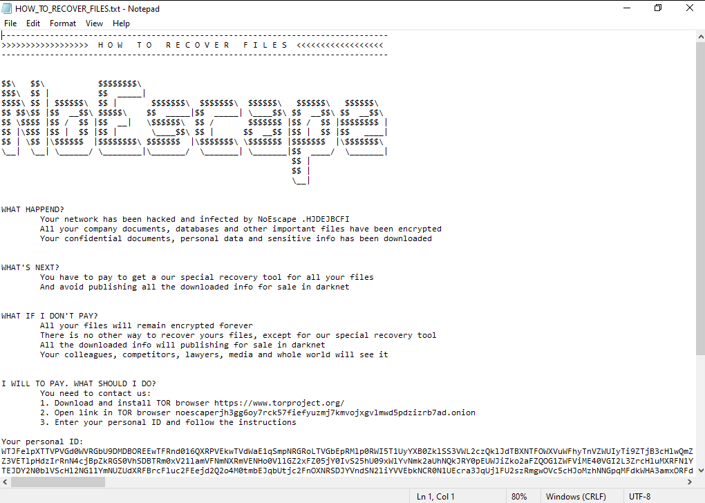 Fig. 2. Nota de rescate de NoEscape Ransomware