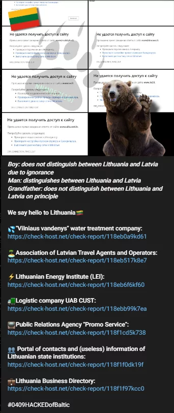 Targeted organizations in Lithuania listed on NoName’s Telegram post