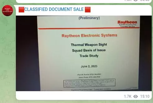 One of the Raytheon Electronics’ document from ‘classified document sale’ telegram channel