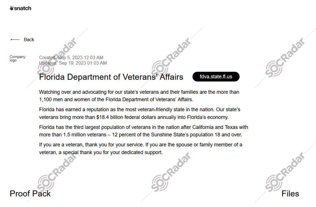 Victim of Snatch: Florida Department of Veterans’ Affairs