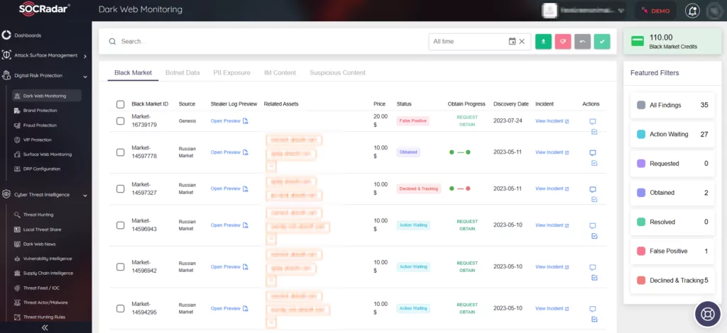 SOCRadar Dark Web Monitoring